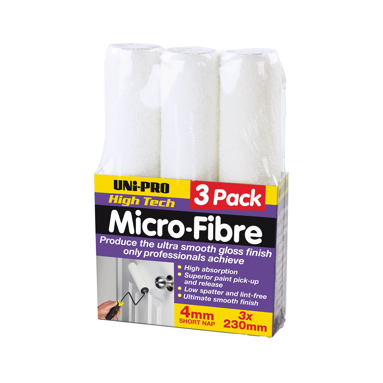 UNi-PRO 3 Pack Microfibre Roller Covers - 4mm nap
