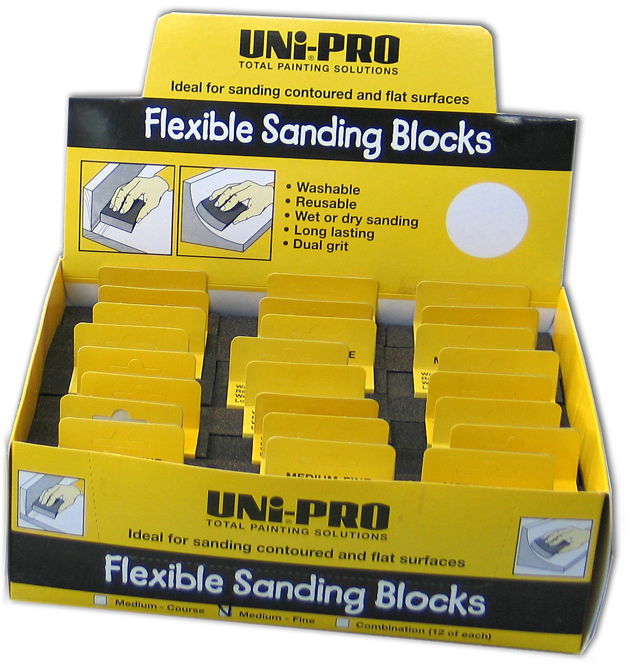 UNi-PRO Sanding Block Display Box of 24 – Medium/Coarse